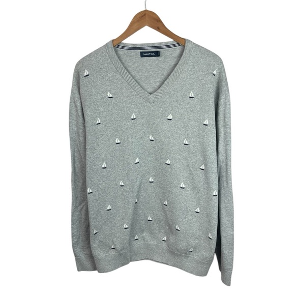 B21 Men’s Nautica Brand Preppy Sailboat Print V Neck Pullover Sweater XXL - Picture 1 of 3